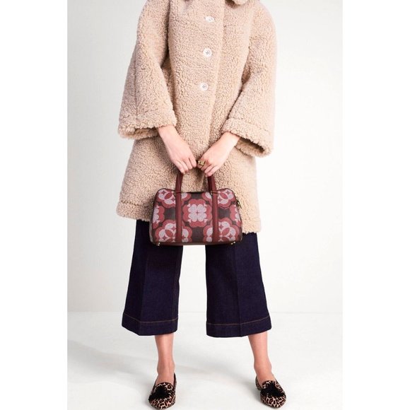 New Kate Spade Spade Flower Monogram Coated Canvas Satchel Garnet Rose - Picture 3 of 6